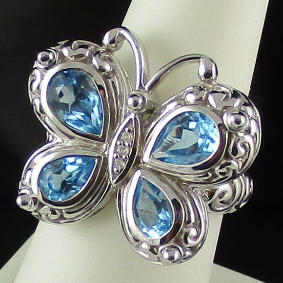 Swiss Blue Topaz & Diamond Butterfly Ring - Picture 8 of 8